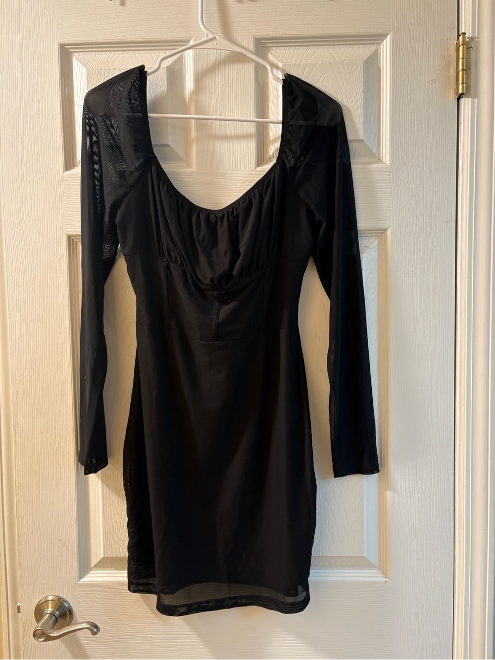 Women's Square Neck Mesh Long Sleeve Ruched Bodycon Mini Sexy dress size Large - Picture 2 of 6